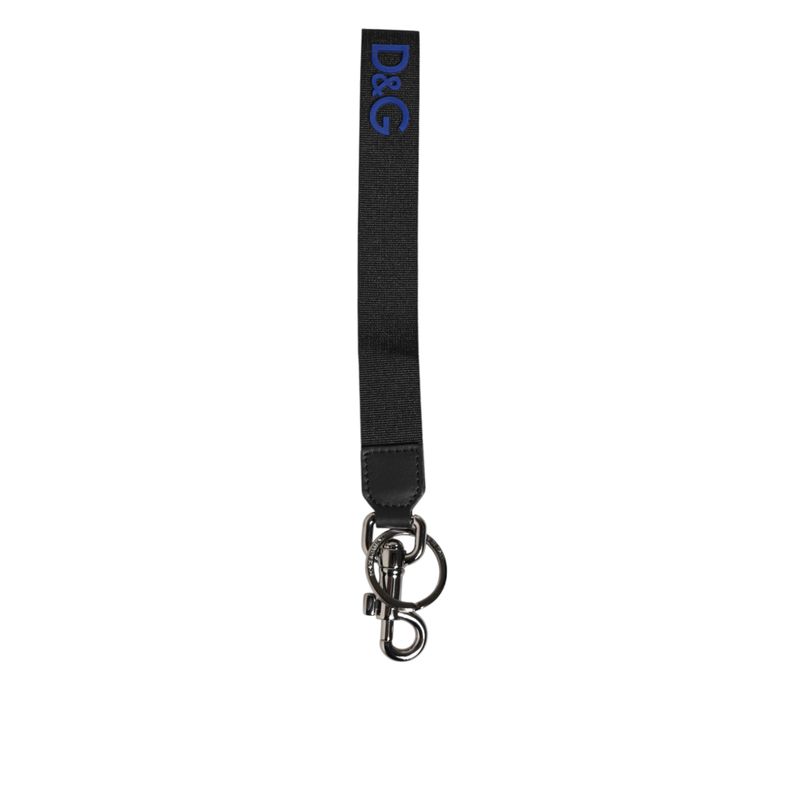 Dolce & Gabbana Black Blue Dg Logo Polyester Brass Holder Keychain Men's Keyring